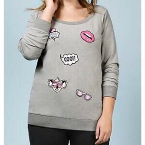 Rebel Wilson for Torrid Gray Patchwork Sweatshirt Size 2 (18/20) Koala Cool Lips